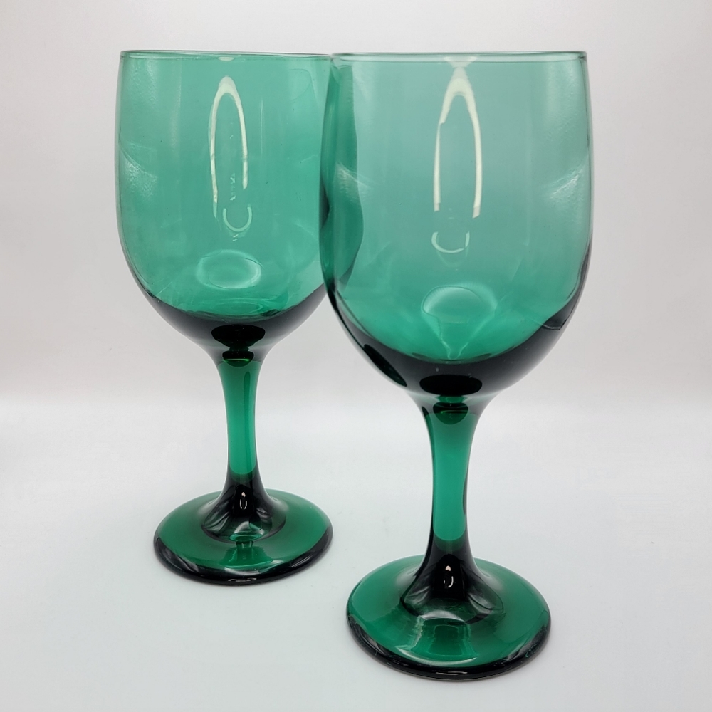 Libbey | Vintage Juniper Green Wine Glasses Water Goblets Set of 2